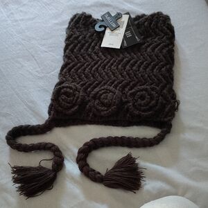 Brown Knit Hat with Tassels